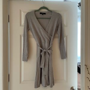 Cozy gray wrap sweater dress